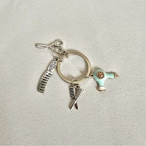 NET Hair Stylist Key Ring Blue Blow Dryer and Charms